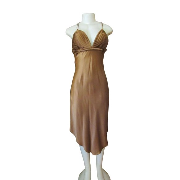 Cache Brown Silk Halter Handkerchief Style Midi Dress Size 4 - Picture 2 of 11